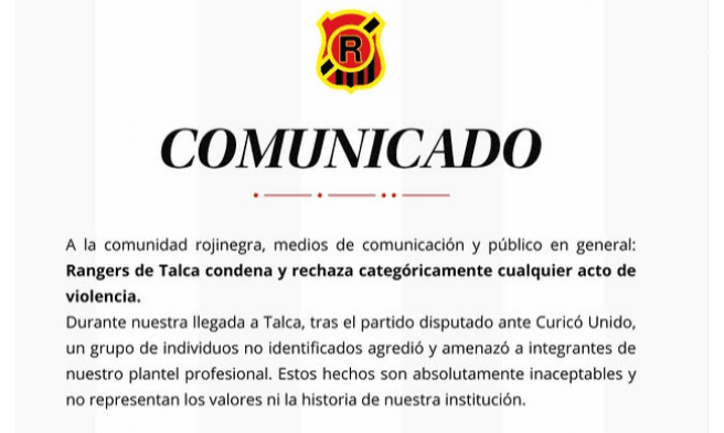 Plantel de Rangers es agredido tras partido ante Curicó