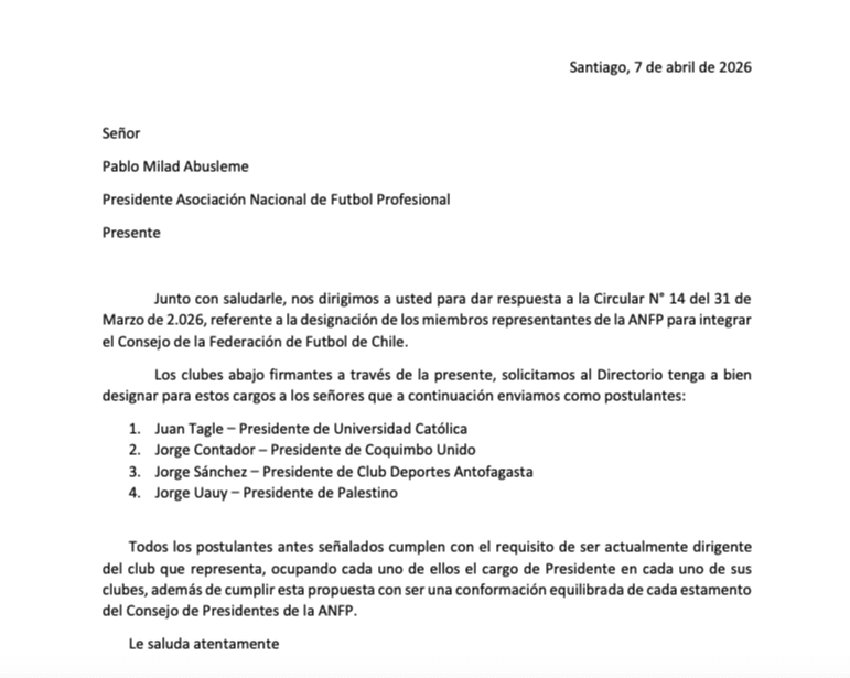 Juan Tagle y Jorge Uauy se postulan a la Federación a través de una carta anónima